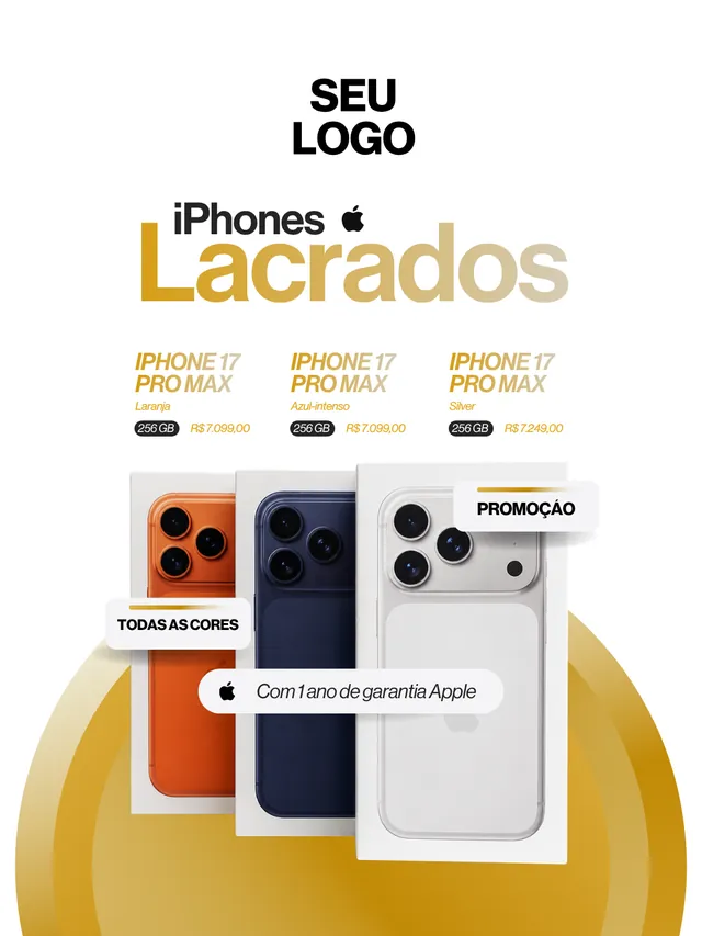 Arte do pack: iPhones 17 Pro Max lacrados em todas as cores