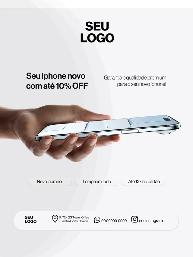 Arte do pack: iPhone novo com desconto e parcelamento