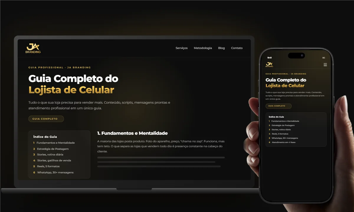 Guia Completo do Lojista de Celular aberto no computador e no celular